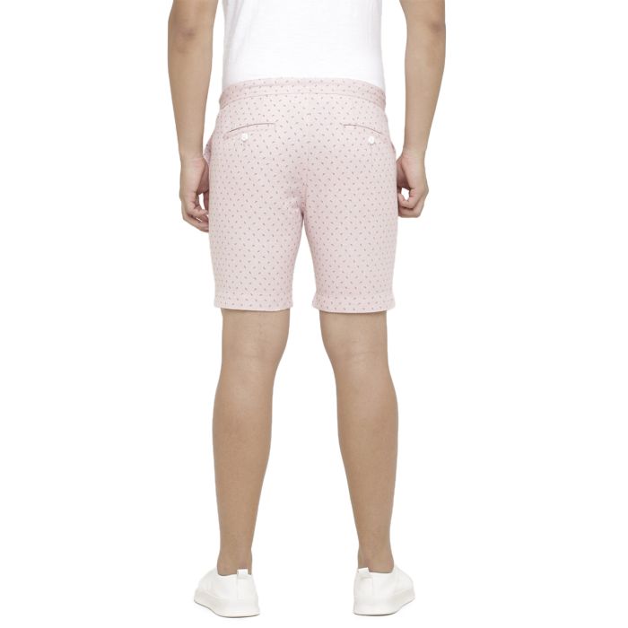 Linen Club Studio Men's Linen Pink Printed Slim Fit Shorts