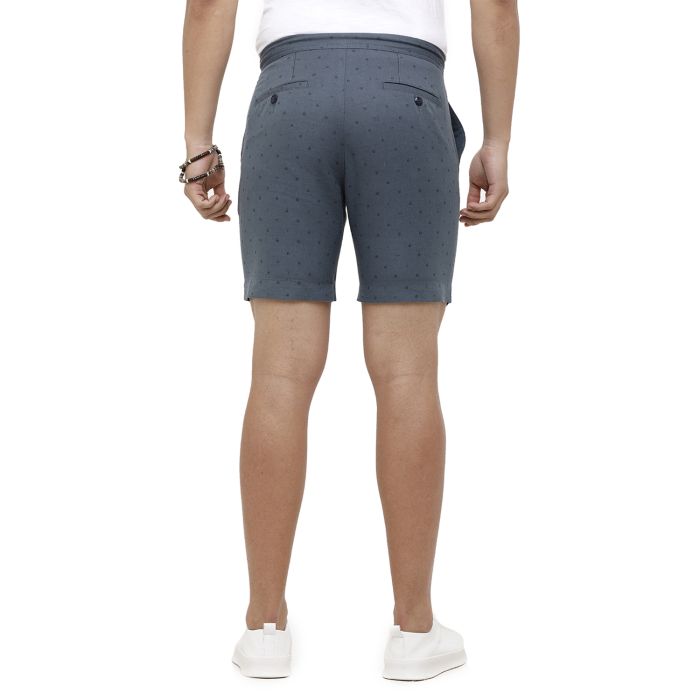 Linen Club Studio Men's Linen Blue Printed Slim Fit Shorts