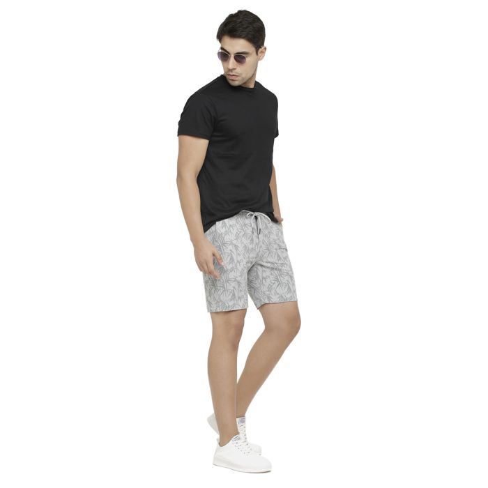 Linen Club Studio Men's Linen Grey Printed Slim Fit Shorts