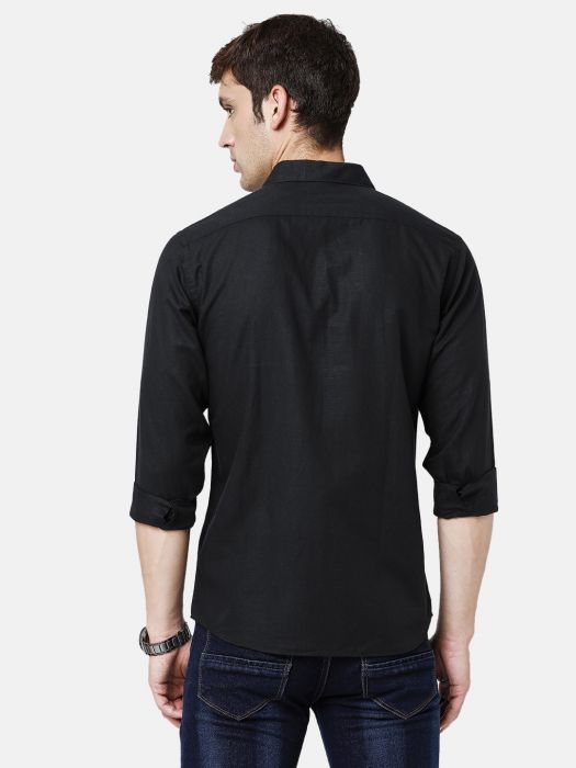 Linen Club Studio Men's Pure Linen Black Solid Regular Fit Full Sleeve Casual Shirt