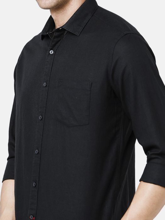 Linen Club Studio Men's Pure Linen Black Solid Regular Fit Full Sleeve Casual Shirt