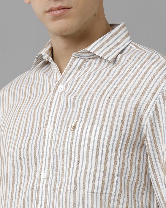 Linen Club Studio Men's Pure Linen Multicolor Striped Regular Fit Full Sleeve Casual Shirt