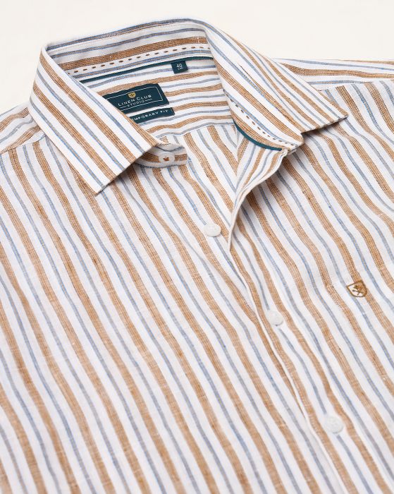 Linen Club Studio Men's Pure Linen Multicolor Striped Regular Fit Full Sleeve Casual Shirt