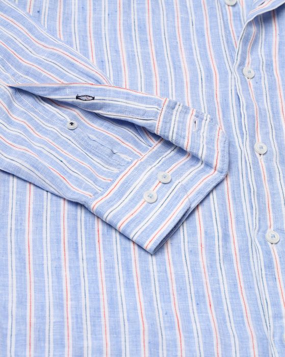 Linen Club Studio Men's Pure Linen Blue Striped Regular Fit Full Sleeve Casual Shirt
