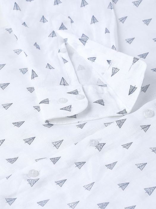 Linen Club Studio Men's Pure Linen Grey Printed Regular Fit Full Sleeve Casual Shirt