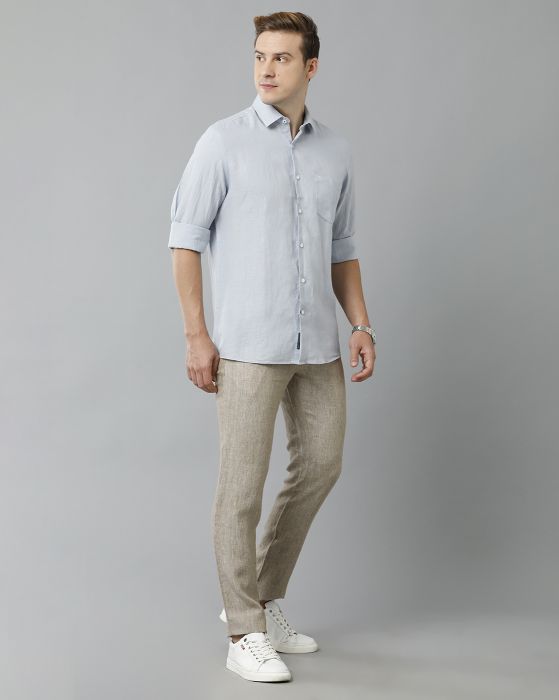 Linen Club Studio Men's Pure Linen Blue Solid Regular Fit Full Sleeve Casual Shirt