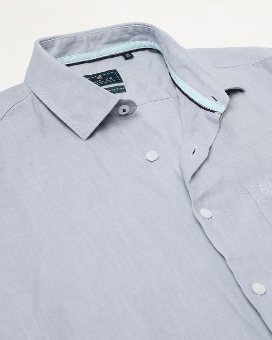 Linen Club Studio Men's Pure Linen Blue Solid Regular Fit Full Sleeve Casual Shirt