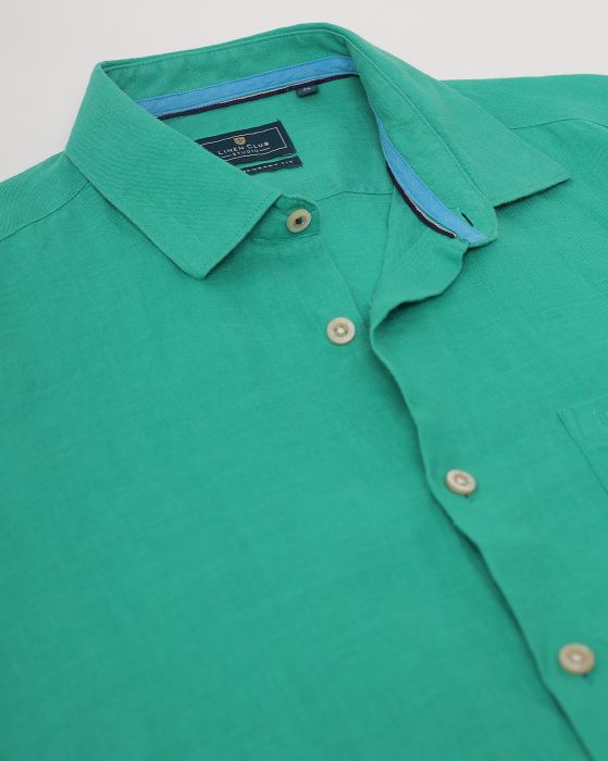 Linen Club Studio Men's Pure Linen Green Solid Regular Fit Full Sleeve Casual Shirt
