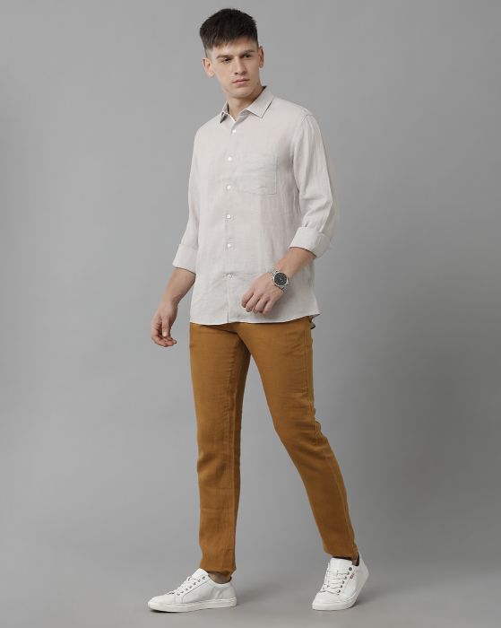 Linen Club Studio Men's Pure Linen Grey Checks Regular Fit Full Sleeve Casual Shirt
