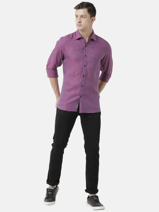 Linen Club Studio Men's Pure Linen ORANGE Solid Regular Fit Full Sleeve Casual Shirt