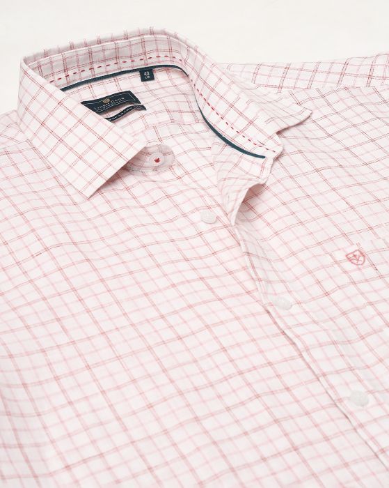 Linen Club Studio Men's Pure Linen Red Checks Regular Fit Half Sleeve Casual Shirt