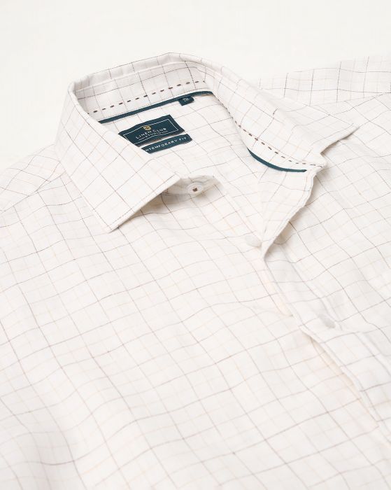 Linen Club Studio Men's Pure Linen Beige Checks Regular Fit Half Sleeve Casual Shirt