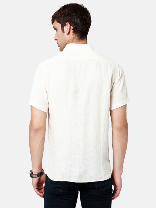 Linen Club Studio Men's Pure Linen Yellow Solid Regular Fit Half Sleeve Casual Shirt