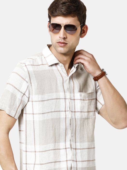 Linen Club Studio Men's Pure Linen Multicolor Checks Regular Fit Half Sleeve Casual Shirt