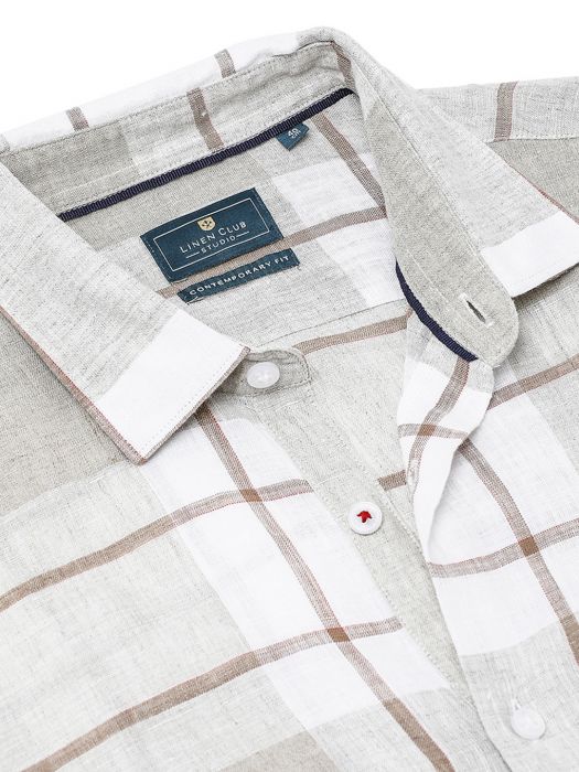 Linen Club Studio Men's Pure Linen Multicolor Checks Regular Fit Half Sleeve Casual Shirt
