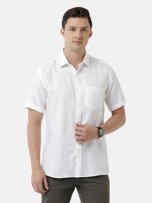 Linen Club Studio Men's Pure Linen ORANGE Solid Regular Fit Half Sleeve Casual Shirt