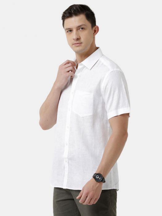 Linen Club Studio Men's Pure Linen ORANGE Solid Regular Fit Half Sleeve Casual Shirt
