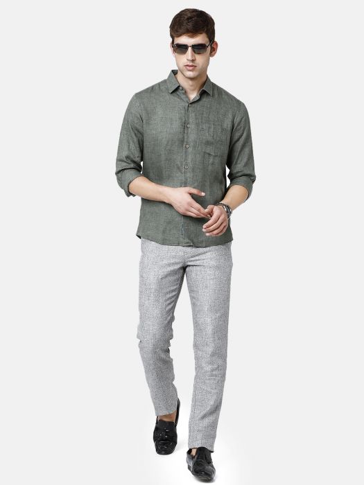 Linen Club Studio Men's Linen Grey Solid Mid-Rise Slim Fit Trouser