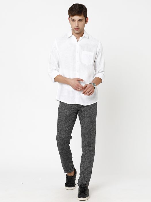 Linen Club Studio Men's Linen Black Striped Mid-Rise Slim Fit Trouser