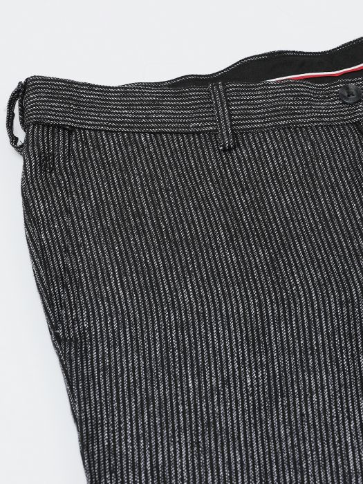 Linen Club Studio Men's Linen Black Striped Mid-Rise Slim Fit Trouser