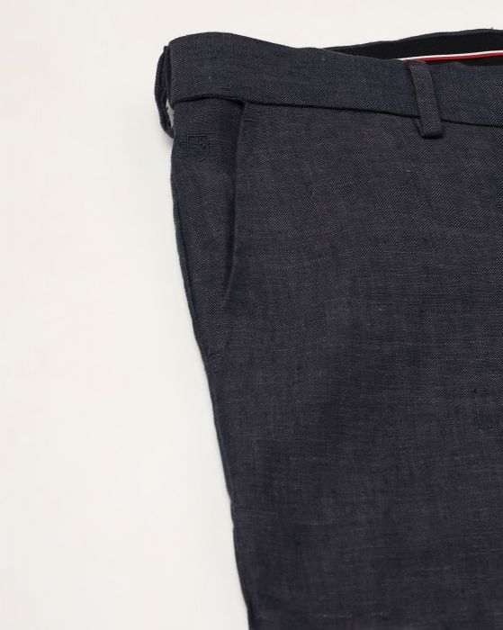 Linen Club Studio Men's Linen Black Solid Mid-Rise Slim Fit Trouser
