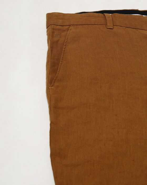 Linen Club Studio Men's Linen Brown Solid Mid-Rise Slim Fit Trouser