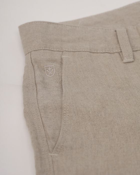 Linen Club Studio Men's Linen Beige Solid Mid-Rise Slim Fit Trouser