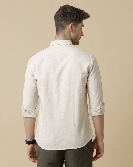 Linen Club Men's Linen Rich Beige Chambray Contemporary fit Full sleeve Casual Shirt