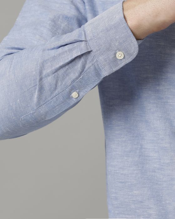 Linen Club Men's Linen Rich Blue Chambray Contemporary fit Full sleeve Casual Shirt