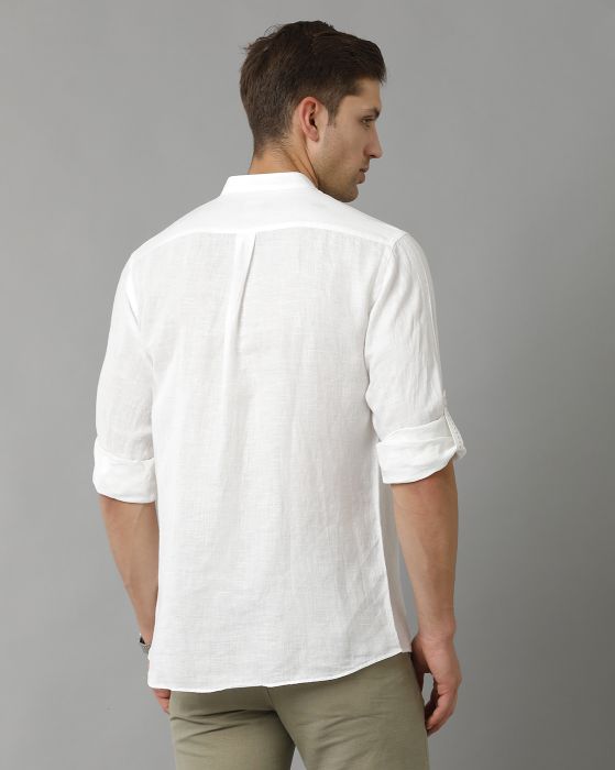 Linen Club Men's Pure Linen White Dobby Regular Fit Full Sleeve Casual Shirt