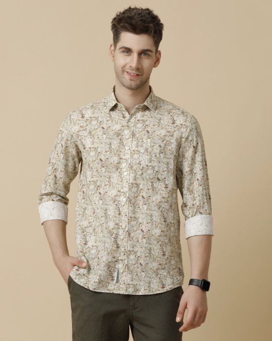 Linen Club Men's Linen Rich Muti Printed Contemporary fit Full sleeve Casual Shirt