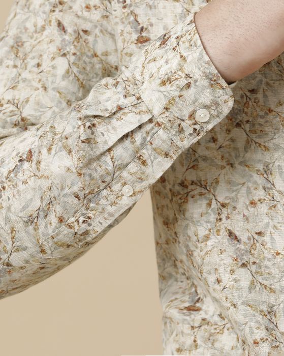 Linen Club Men's Linen Rich Muti Printed Contemporary fit Full sleeve Casual Shirt
