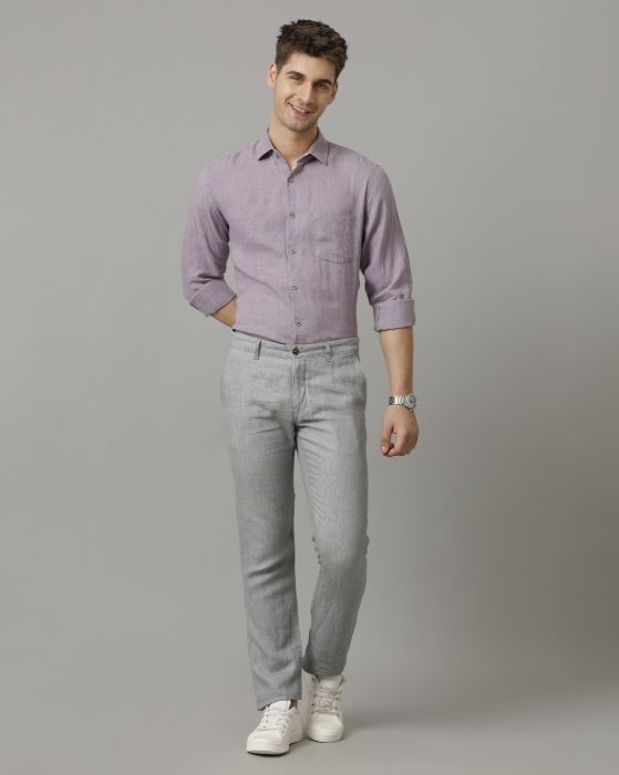 Linen Club Men's Pure Linen Purple Solid Contemporary fit Full sleeve Casual Shirt
