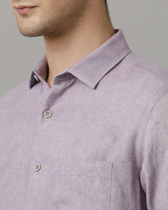 Linen Club Men's Pure Linen Purple Solid Contemporary fit Full sleeve Casual Shirt