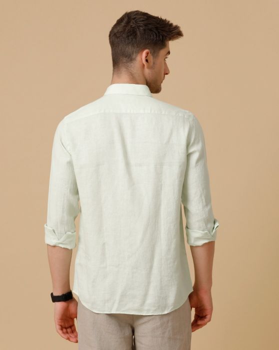 Linen Club Men's Pure Linen Green Solid Contemporary fit Full sleeve Casual Shirt