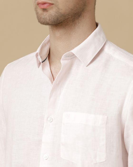 Linen Club Men's Pure Linen Pink Striped Contemporary fit Full sleeve Casual Shirt