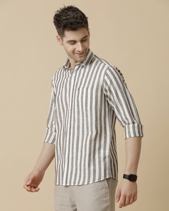 Linen Club Men's Linen Rich Grey Striped Contemporary fit Full sleeve Casual Shirt