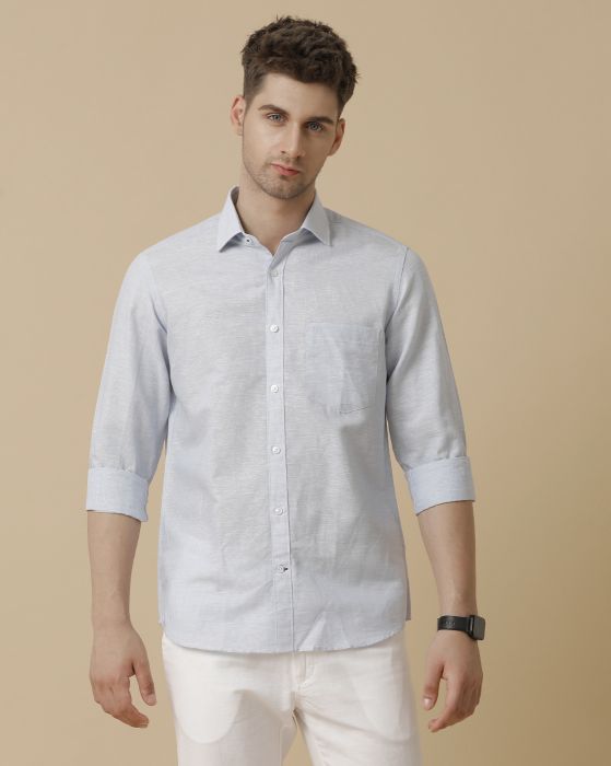 Linen Club Men's Linen Rich Blue Striped Contemporary fit Full sleeve Casual Shirt