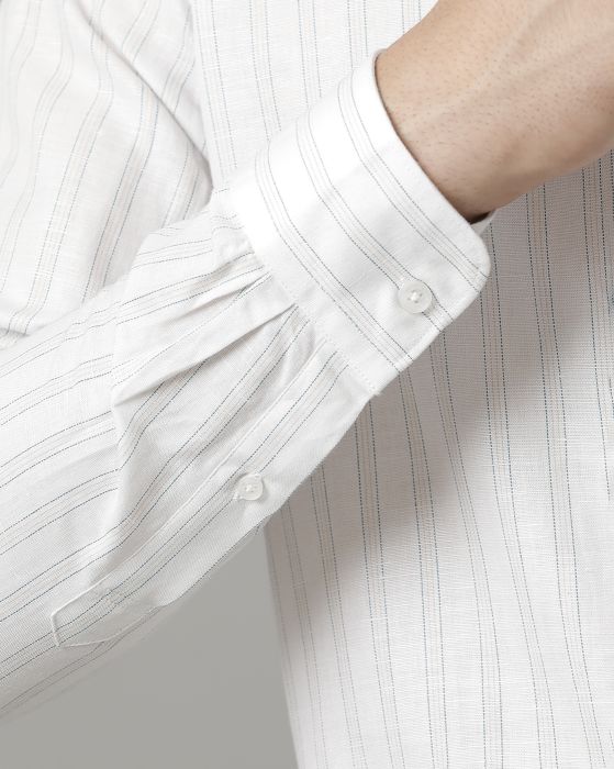 Linen Club Men's Linen Rich Blue Striped Contemporary fit Full sleeve Casual Shirt