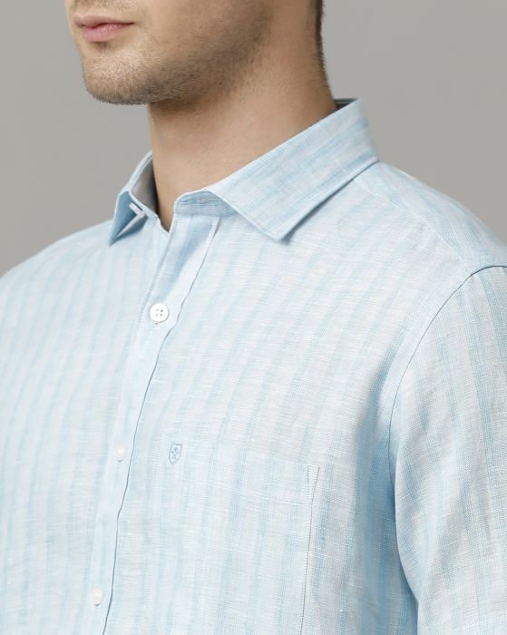 Linen Club Men's Pure Linen Blue Checked Contemporary fit Half Sleeve Casual Shirt