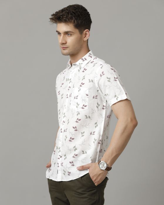Linen Club Men's Linen Rich Multi Printed Contemporary fit Half Sleeve Casual Shirt