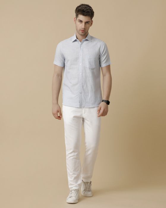 Linen Club Men's Linen Rich Blue Striped Contemporary fit Half Sleeve Casual Shirt