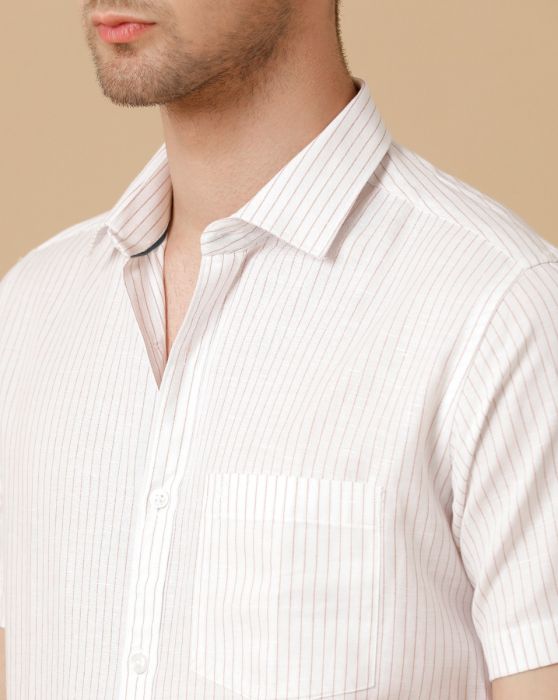 Linen Club Men's Linen Rich Brown Striped Contemporary fit Half Sleeve Casual Shirt