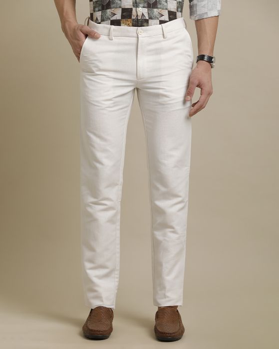 Linen Club Beige Solid  Adjustable Waist Trouser for men