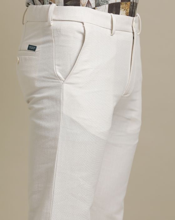 Linen Club Beige Solid  Adjustable Waist Trouser for men