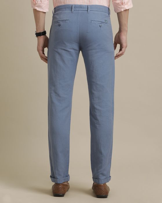 Linen Club Blue Solid  Adjustable Waist Trouser for men