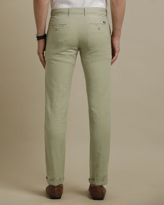 Linen Club Green Solid  Adjustable Waist Trouser for men