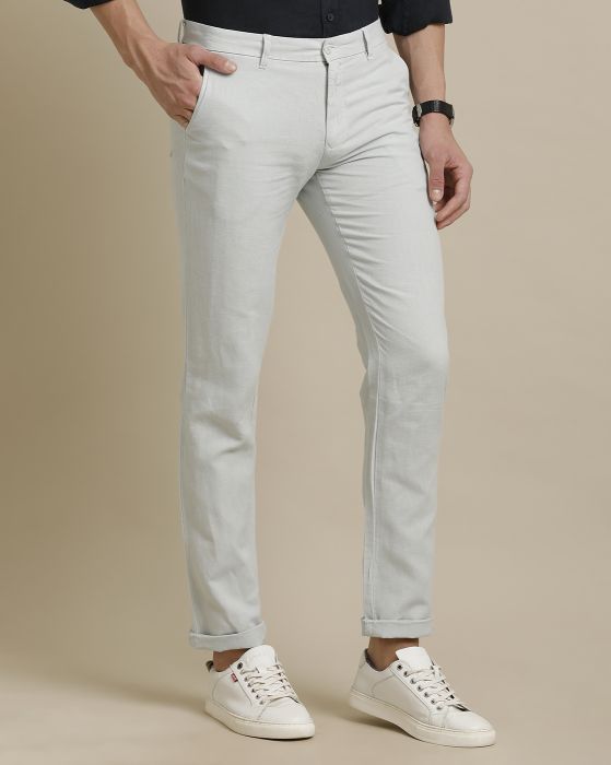Linen Club Blue Solid  Adjustable Waist Trouser for men
