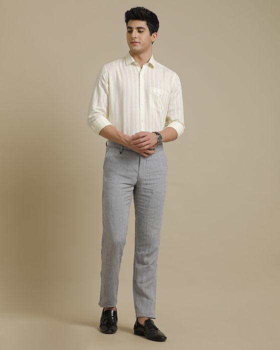 Linen Club Grey Solid  Casual Trouser for men