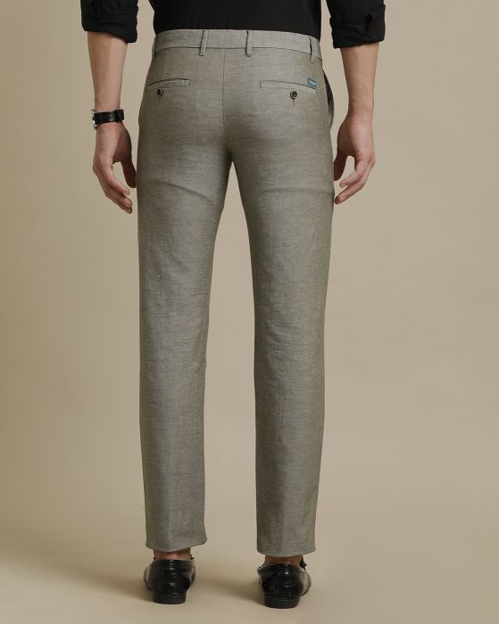 Linen Club Olive Solid  Casual Trouser for men